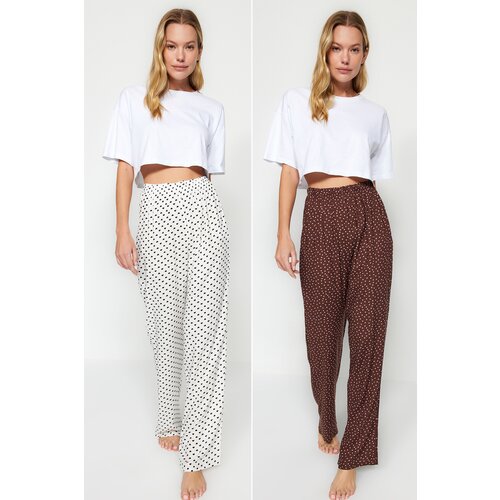Trendyol 2-Pack Heart Patterned Viscose Woven Pajamas Bottoms Slike