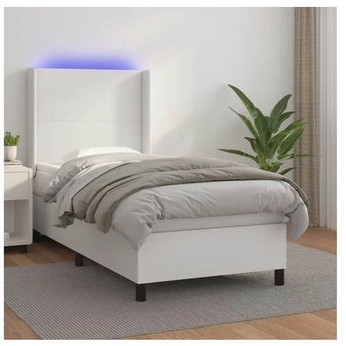  Box spring postelja z vzmetnico LED bela 80x200 cm umetno usnje