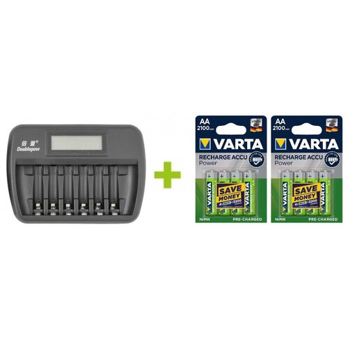 OXE Punjač za 6 AA / AAA baterija, sa zaslonom i 8 Varta 56706 R6 2100mAh NIMH basic baterija za punjenje Slike