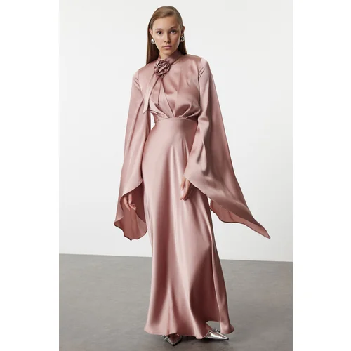 Trendyol Powder Rose Accessory Satin Woven Evening Dress