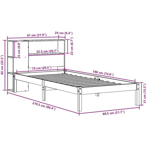 VidaXL Knjižna postelja brez vzmetnice bela 75x190 cm trdna borovina Slike