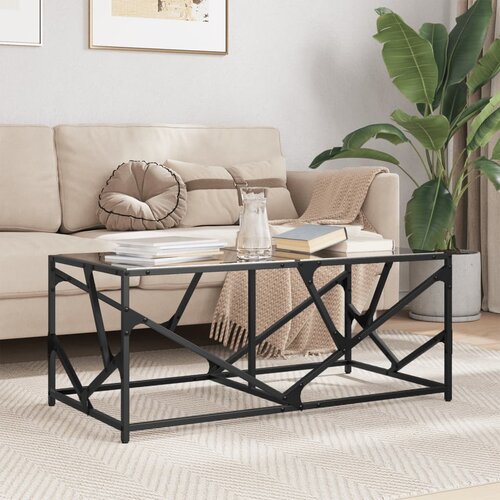 VidaXL Stolić za kavu s crnom staklenom povr&amp;scaron;inom 98,5x50x41 cm čelik Slike