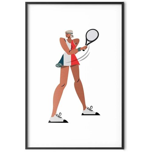  Plakat - Tennis Player with a Racket on a White Background - Illustration 21x30 Crni okvir Cene