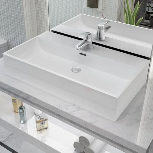  Umivaonik s Poklopcem za Slivnik Keramički Bijeli 76 x 42,5 x 14,5 cm Slike