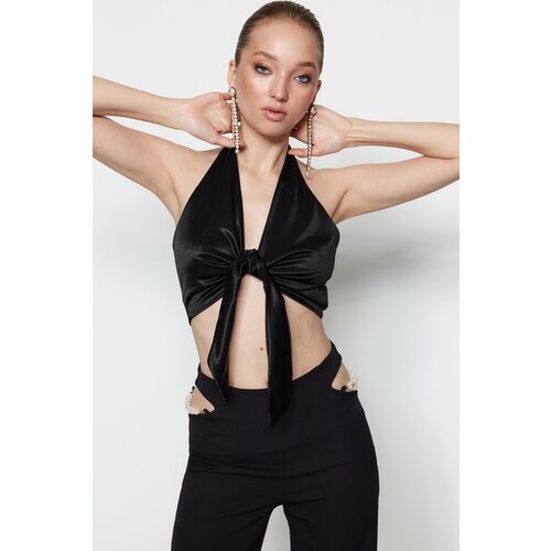 Trendyol Crop Top - Black - Plain Slike