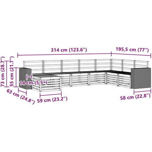  Set vanjskih sofa 8 kom. Prirodna Čvrsto drvo akacije Smeđa 314 x 195,5 x 73 cm Slike