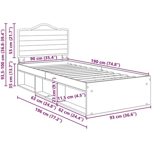  Okvir za krevet Umjetnička hrastovina 90 x 190 cm Slike