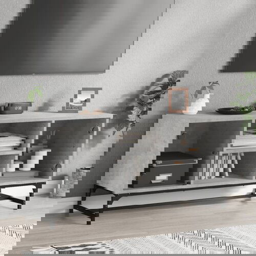 VidaXL TV omarica s steklenimi vrati betonsko siva 102x37x50 cm Slike