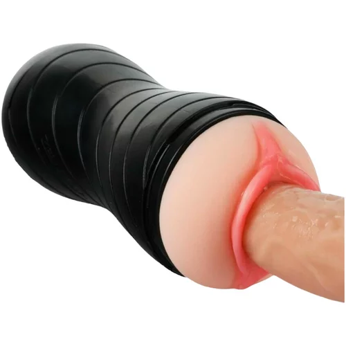 Vibeconnect - realistični masturbator za usta in pičko (naravno črn)