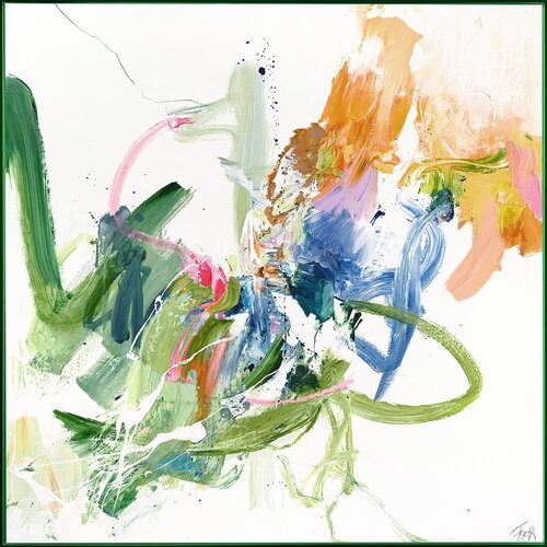 Malerifabrikken Slika z ročno naslikanimi elementi 102x102 cm Confidential Green – Cene