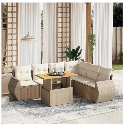 VidaXL 7-dijelni set vrtnih sofa od poliratana s jastucima bež Slike