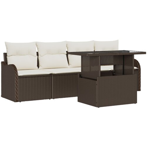 VidaXL set vrtnih sofa od 5 dijelova s jastučićima smeđa poly rattan, dvosedna vrtna sofa s jastučićima smeđa poly rattan Slike