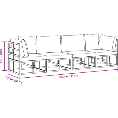 VidaXL Sjedeća garnitura za vrt 4 pcs Crna 283 x 71.5 x 71 cm Aluminij Slike