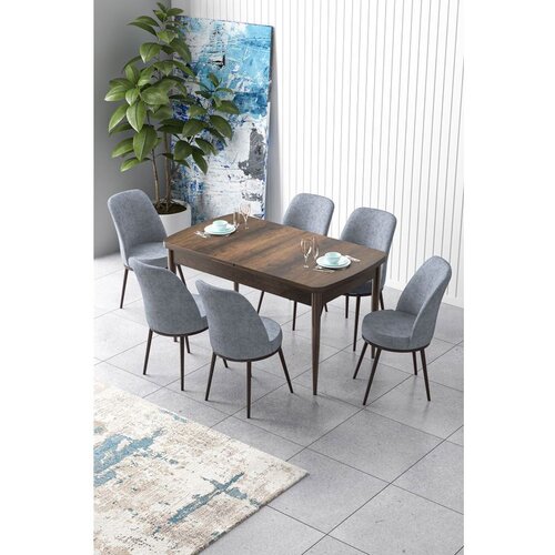 Hanah home Zen - Baroque, Grey BaroqueGrey Extendable Dining Table & Chairs Set (7 Pieces) Cene