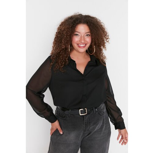 Trendyol Curve Black Long Sleeve Button Chiffon Woven Shirt Slike