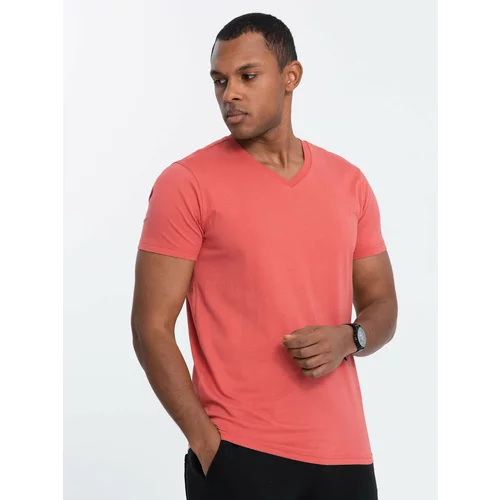Ombre BASIC men's classic cotton T-shirt with a crew neckline - pink