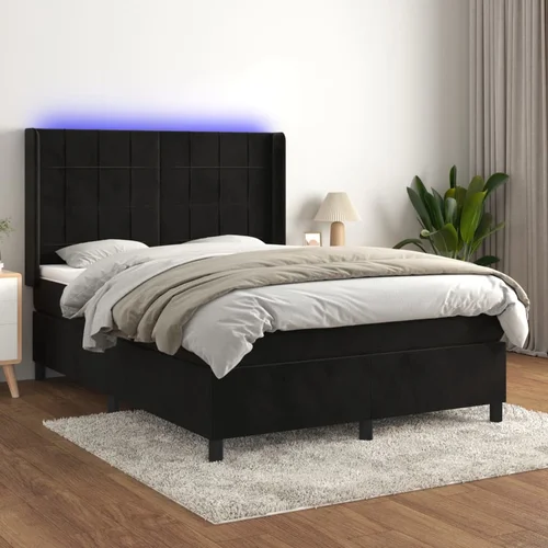 vidaXL Krevet box spring s madracem LED crni 140x190 cm baršun