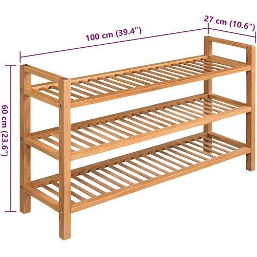 VidaXL stalak za obuću s 3 police 100x27x60 cm od masivne hrastovine Slike
