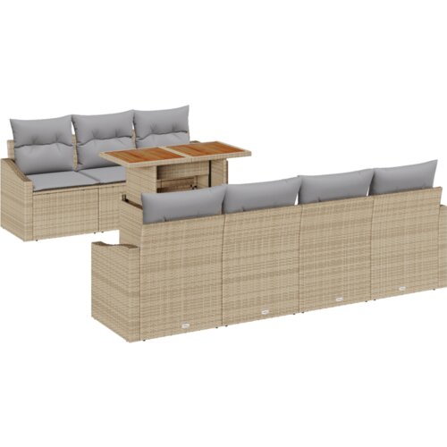  Vrtna garnitura - 8-dijelni set vrtnih sofa s jastučićima Bež Poli Ratan Slike