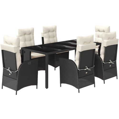  7-dijelni vrtni blagovaonski set s jastucima crni od poliratana Crna 190 cm table length Slike