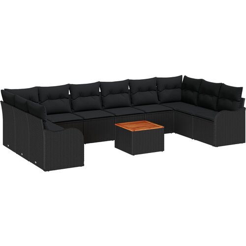 VidaXL set od 10 komada vrtnih sofa s jastučićima crna poliratanska akacija, dvosjedna vrtna sofa s jastučićima crna poliratanska Slike