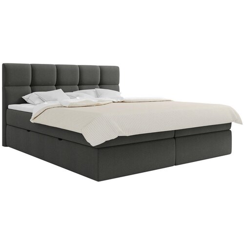 MID.YOU POSTELJA Z VZMETNICO 180 cm x 200 cm , les, tekstil, leseni material temno siva Cene