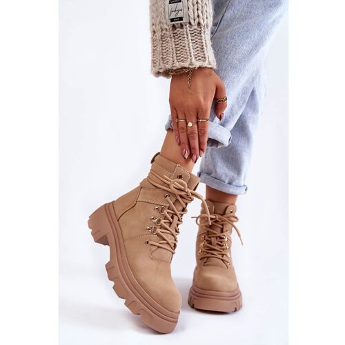 Kesi Leather Warm Lace-up Boots Beige Merisha Cene