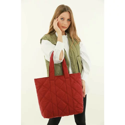 Madamra Claret Red Women's Quilted Pattern Puffy Bag