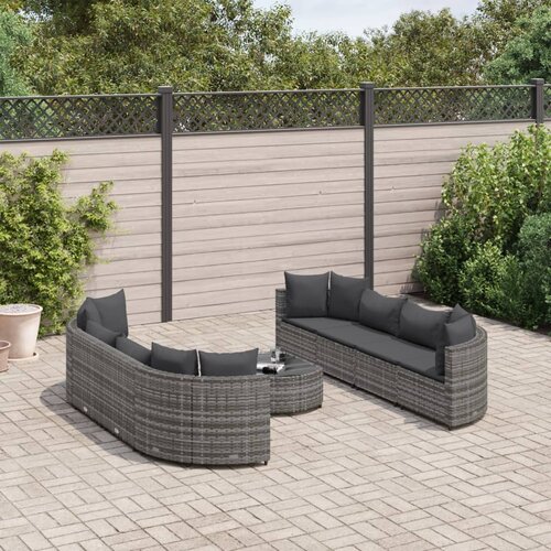 vidaXL 9-dijelni set vrtnih sofa od poliratana s jastucima sivi Cene