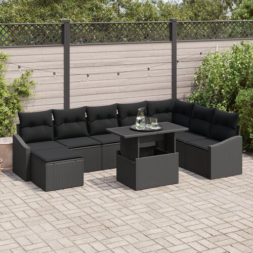 VidaXL Set Vrtne Sofa Set od 9 Crna Ratan, Poliester Kutna Sofa za Vrt Slike