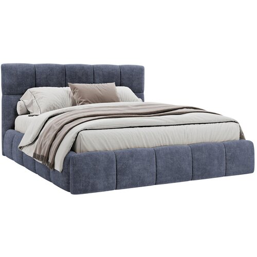 MID.YOU OBLAZINJENA POSTELJA 180 cm x 200 cm , les, tekstil, leseni material modrosiva Slike