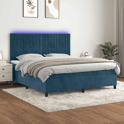  Krevet box spring s madracem LED tamnoplavi 180x200 cm baršun Cene
