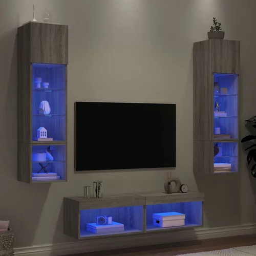 vidaXL 6-dijelni zidni TV elementi s LED svjetlima boja sivog hrasta