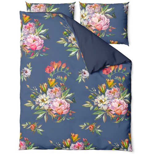Bonami Selection Tamnoplava posteljina od pamučnoga satena za bračni krevet Floret, 200 x 220 cm Slike