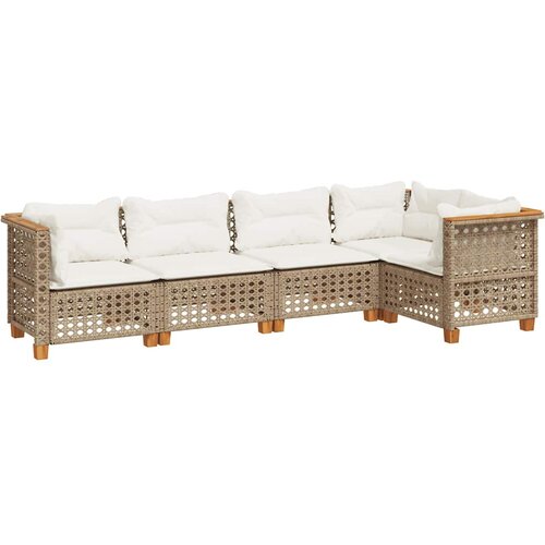  5-dijelni vrtni set sofa s jastucima bež od poliratana 63.5 x 63.5 x 62 cm Slike