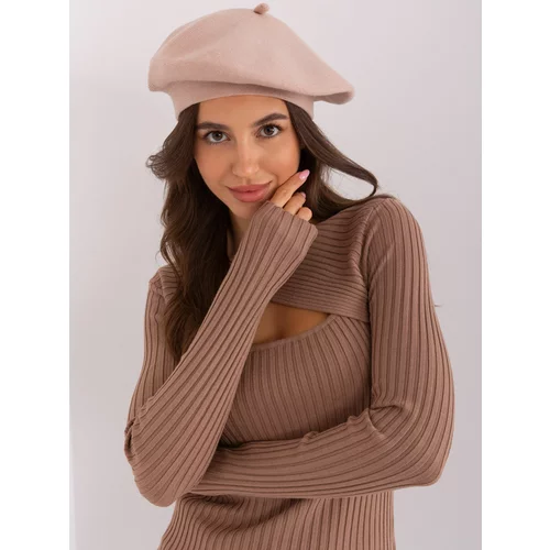 Fashion Hunters Beige women's beret with cashmere