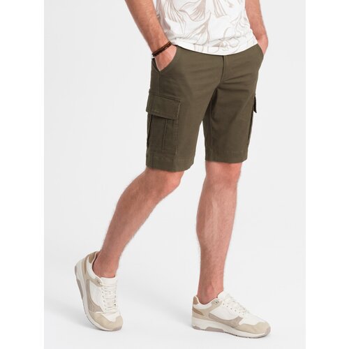 Ombre One-color men's shorts with cargo pockets - dark olive Cijene