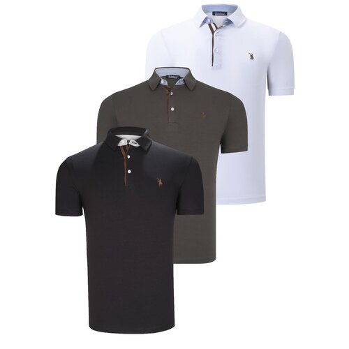 Dewberry TRIPLE SET T8582 MENS T-SHIRT-BLACK-WHITE-KHAKI Cene