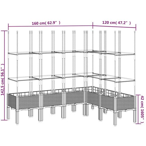  Vrtna sadilica s re&amp;scaron;etkom siva 160 x 120 x 142 5 cm PP Slike