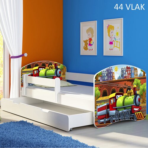  Dječji krevet ACMA s motivom, bočna bijela + ladica 160x80 cm 44 Vlak Cijene