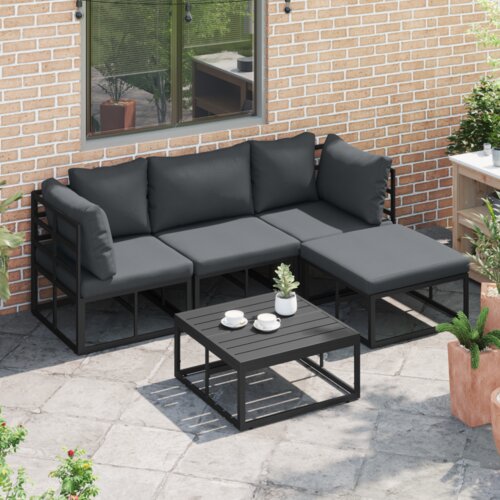 vidaXL Sjedeća garnitura za vrt 5 pcs Crna 213 x 141.5 x 71 cm Cene
