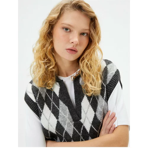 Koton Polo Neck Knitwear Sweater with Diamond Pattern Soft Texture