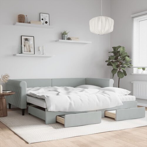 VidaXL Izvlečna dnevna postelja s predali svetlo siva 100x200 cm žamet Slike