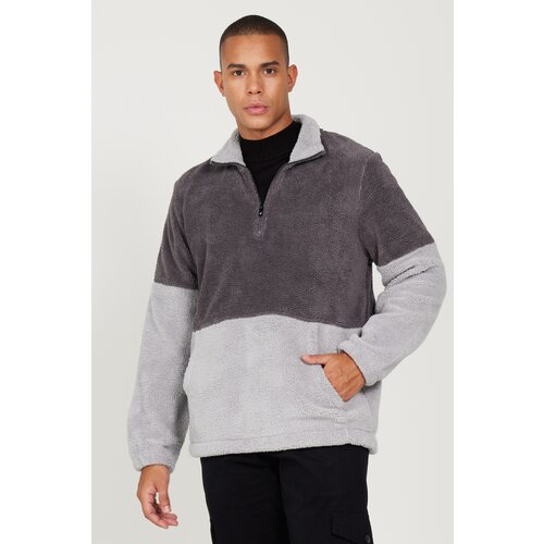AC&Co / Altınyıldız Classics Men's A. Melange S. Melange Standard Fit Bato Collar With Kangaroo Pocket Double Colored Sherpa Fleece Sweatshirt. Slike