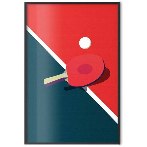  Plakat - Table Tennis - Ball and Racket on a Table 60x90 Crni okvir Cene