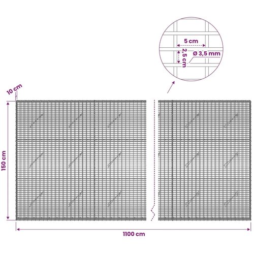  Gabion s žicom debljine 3 5 mm i mrežom 5x2 5 cm 1100x10x150 cm - 10 cm 150 cm 1100 cm Slike