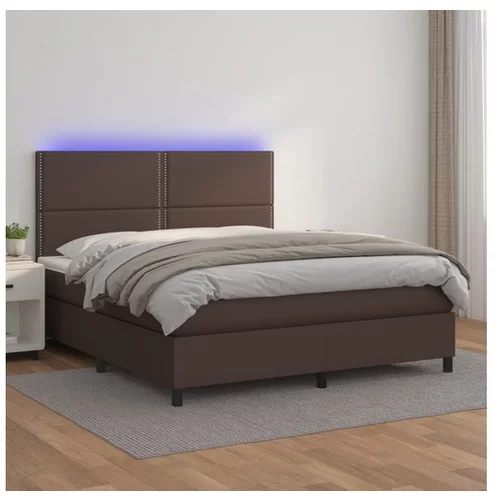 vidaXL Box spring postelja z vzmetnico LED rjava 140x190 cm