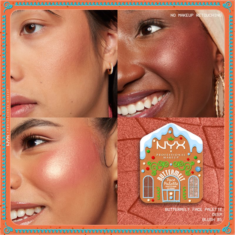 NYX Professional Makeup Gingerbaddie Land Buttermelt paleta osvetljevalcev in rdečil odtenek Deep 1 kos Slike
