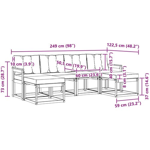  Set vanjskih sofa 6 kom. Prirodna i bež Smeđa 249 x 122,5 x 73 cm Slike