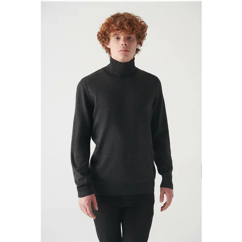 Avva Men's Anthracite Full Turtleneck Wool Blended Standard Fit Normal Cut Knitwear Sweater